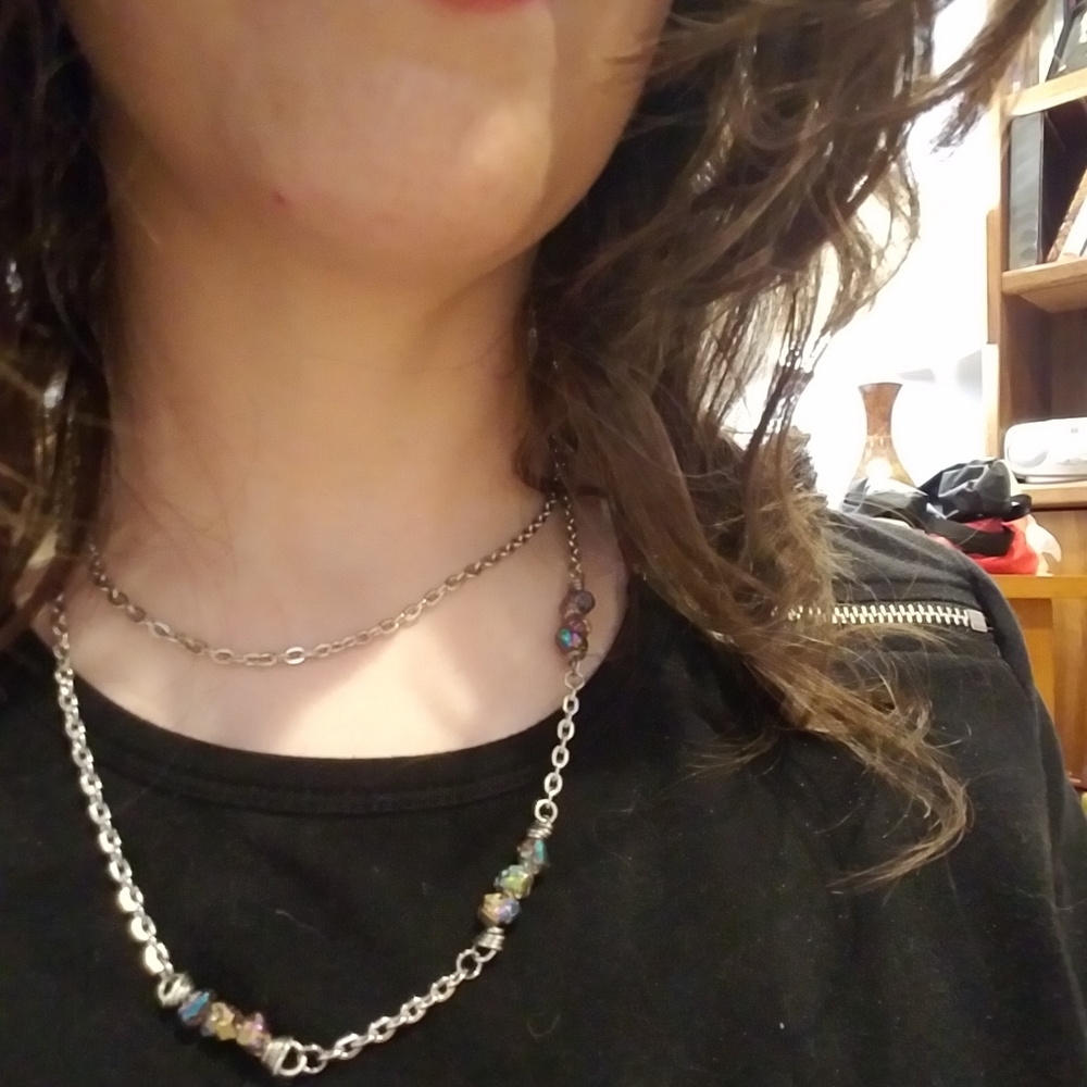 Metallic Peacock Quartz Nugget Super Long Necklace - Picture 8 of 9
